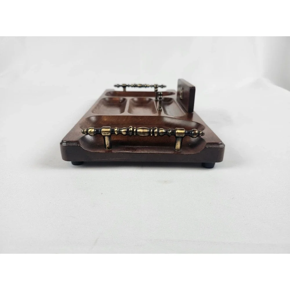 Swank Japan Wooden Valet Tray Organizer Brass Handles Trojan Head Catchall MCM